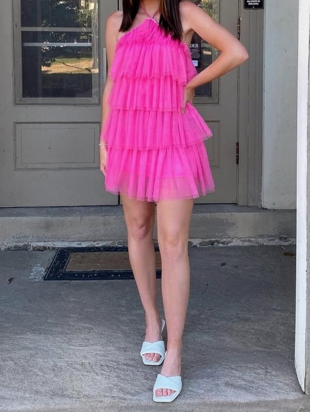 En;semble Pink Tiered Halter Tulle Mini Dress Size Small